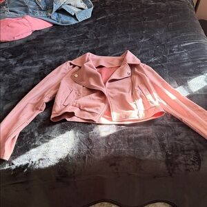 SHEIN Pink suede Cropped Jacket
